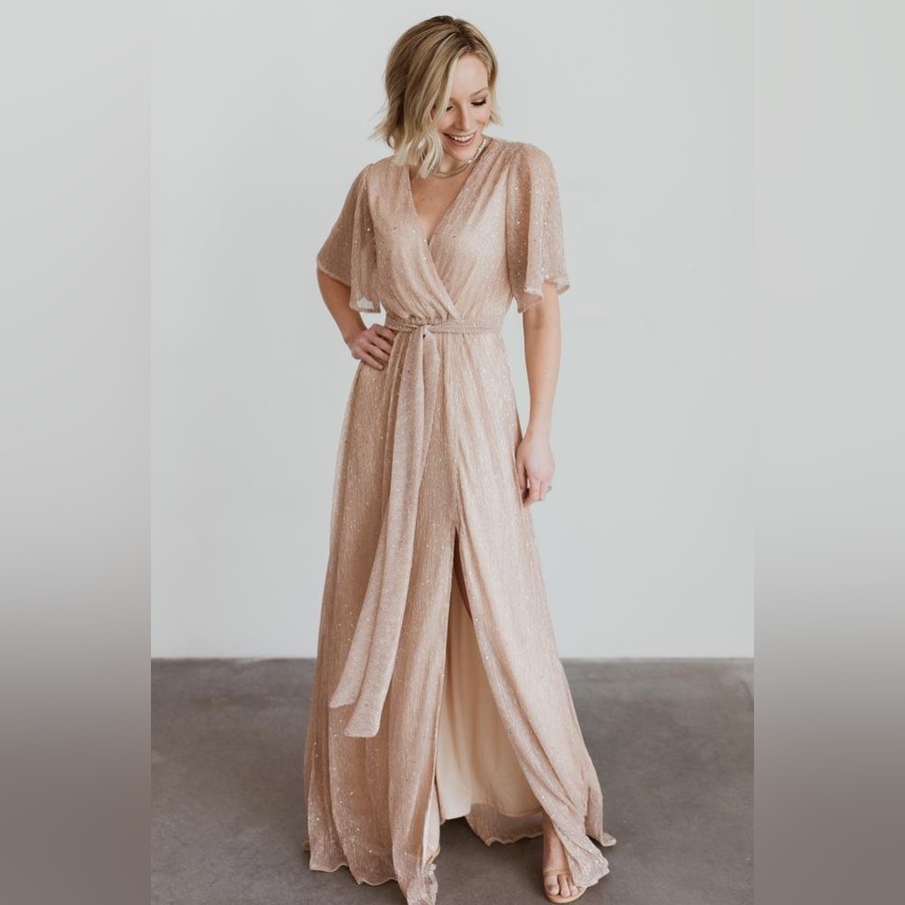 Baltic Born Grace Sparkle Gown In Champagne Pink Size Large